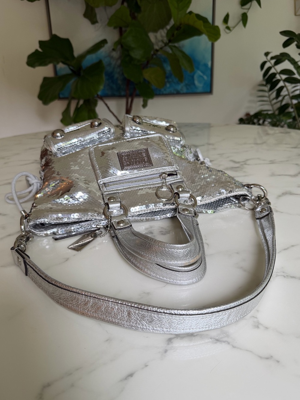 Coach Limited Edition Poppy Sequin Spotlight Tote Shoulder Bag 13821 Silver Y2K - Picture 14 of 16